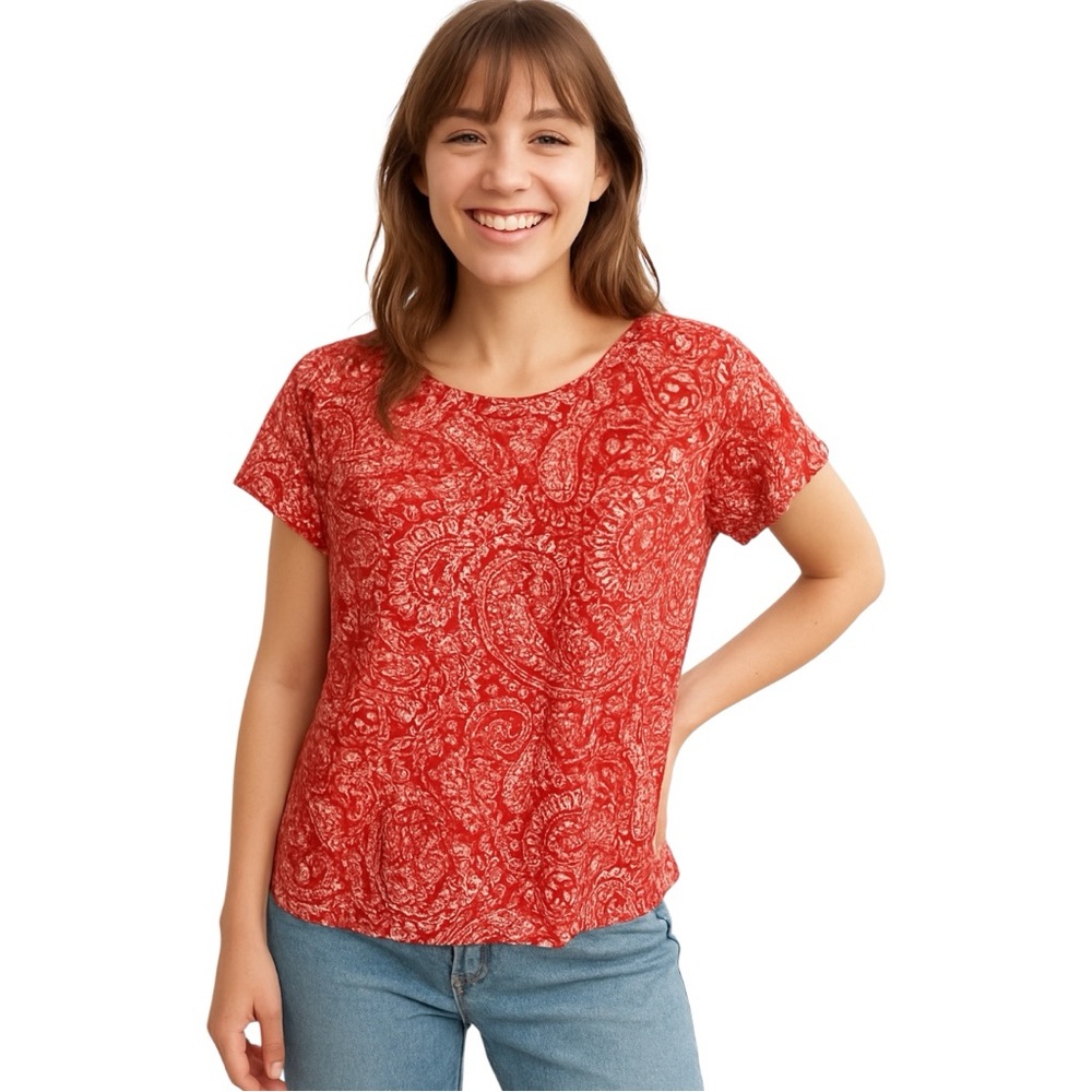 VTG y2k Simply Styled Red Paisley Short Sleeve Top L